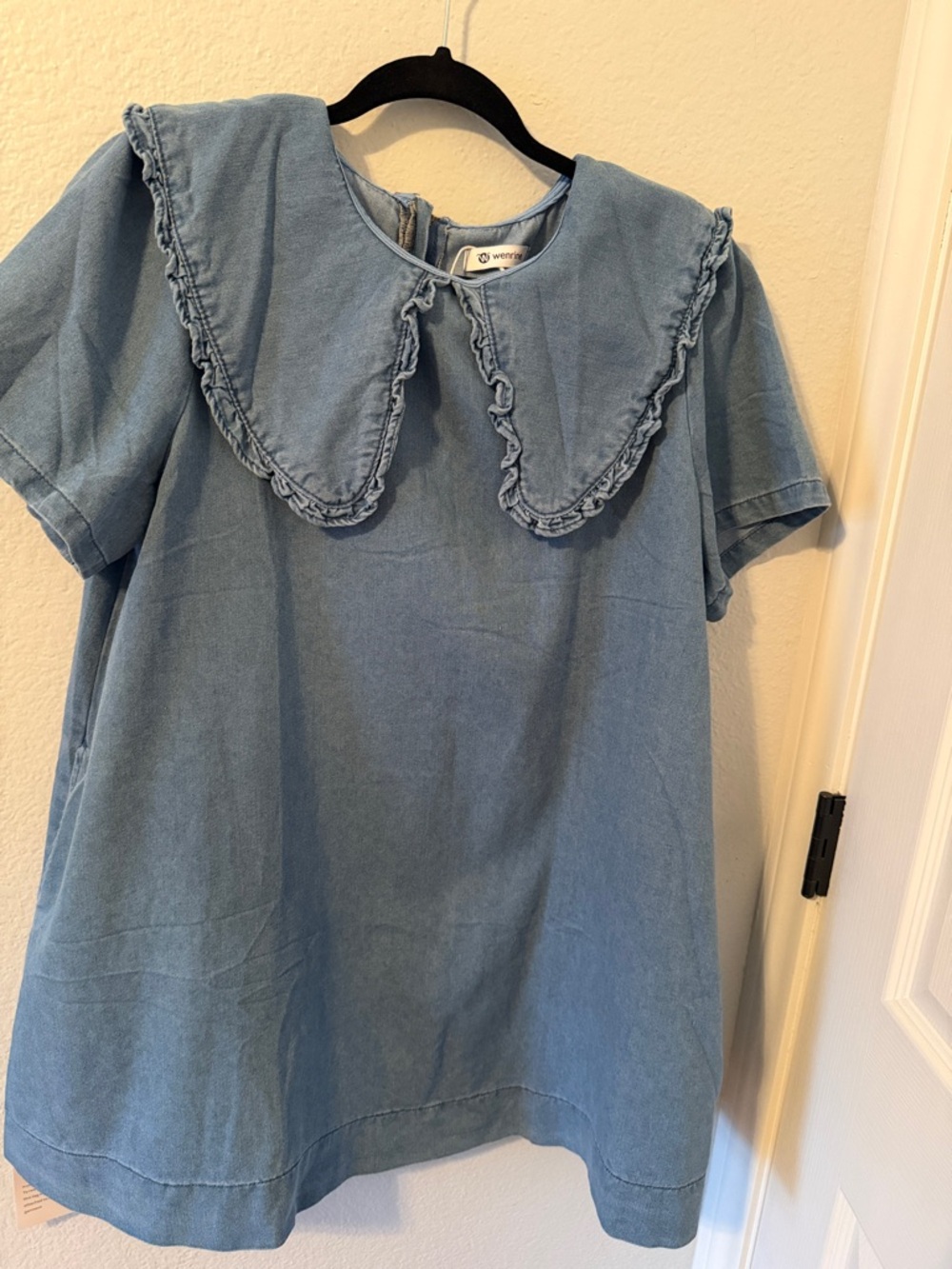 Light Blue Denim-Look Ruffle dress